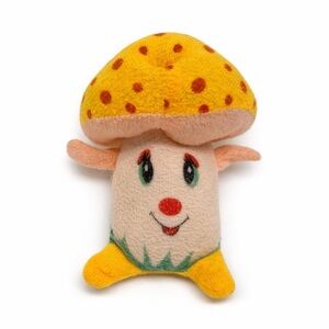 Vintage mushroom plush Anthropomorphic 0918 yellow 7” polyester printed